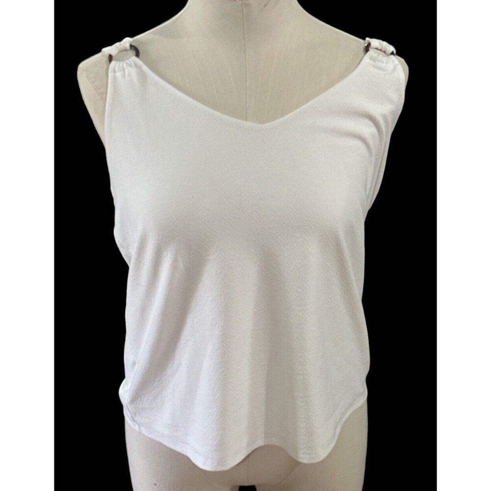 Loft Women's White Shoulder Ring Cami Tank Top Blouse Boho Size‎ L NWT